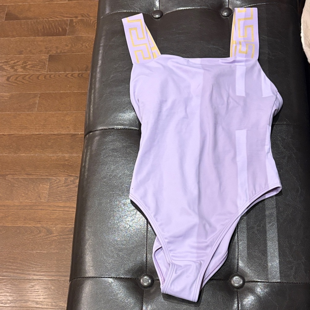 Versace Lilac and Gold One Piece Swimsuit